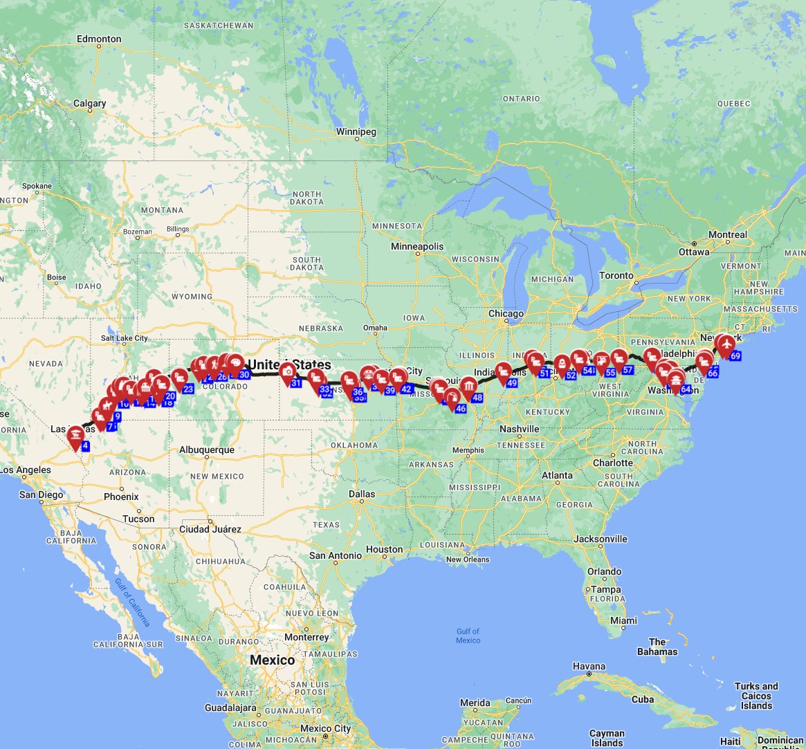 USA Epic RV road trip from Las Vegas to New York motorhome route plan